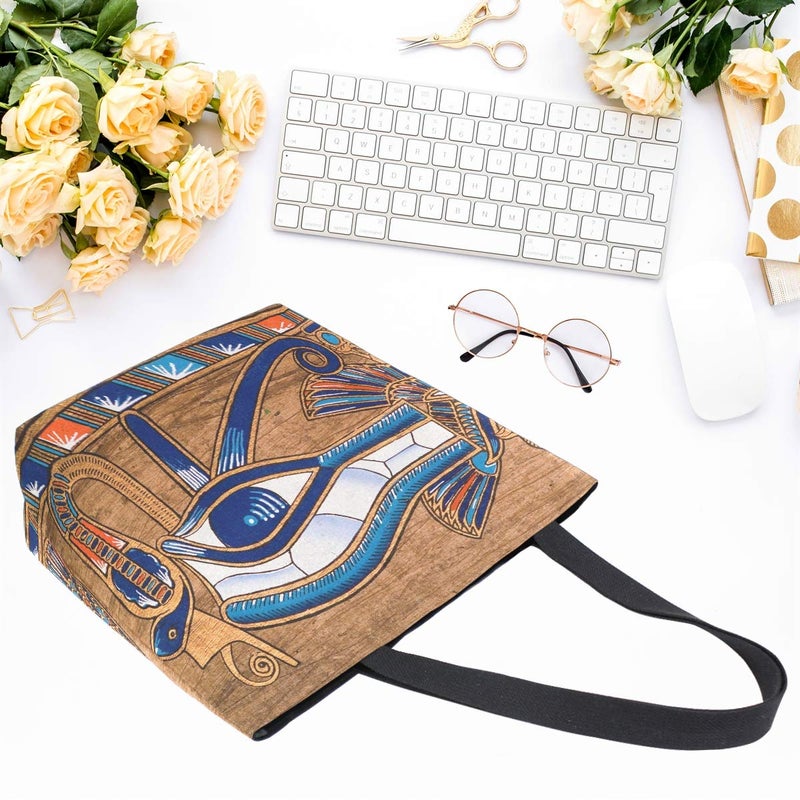 Naanle Egypt Canvas Tote Bag Large Women Casual Shoulder Bag Handbag, Egyptian Horus Eye Reusable Multipurpose Heavy Duty Shopping Grocery Cotton Bag for Outdoors. - Image 4